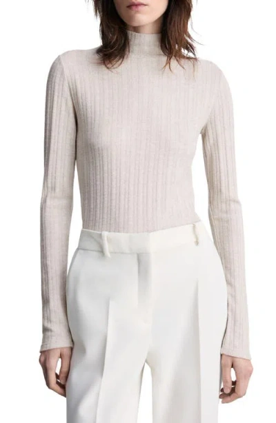 Mango Mock Neck Long Sleeve Rib Top In Neutral