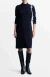 Mango Mock Neck Long Sleeve Sweater Dress In Dark Navy