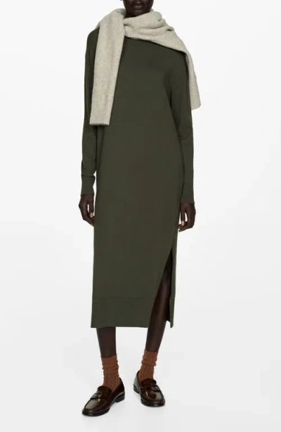 Mango Mock Neck Long Sleeve Sweater Dress In Khaki