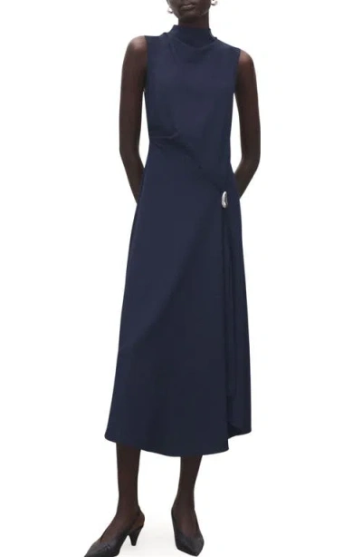 Mango Mock Neck Midi Dress In Blue