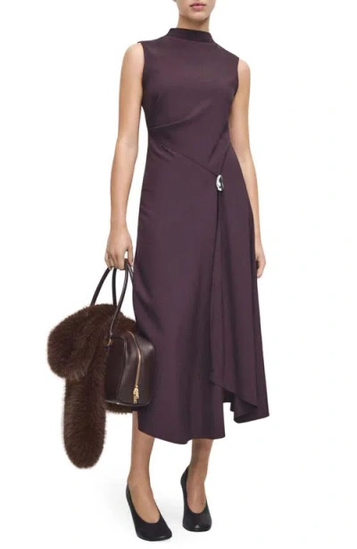 Mango Mock Neck Midi Dress In Burgundy