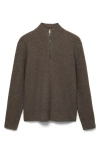 Mango Mock Neck Quarter Zip Sweater In Brown