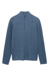 Mango Mock Neck Quarter Zip Sweater In China Blue