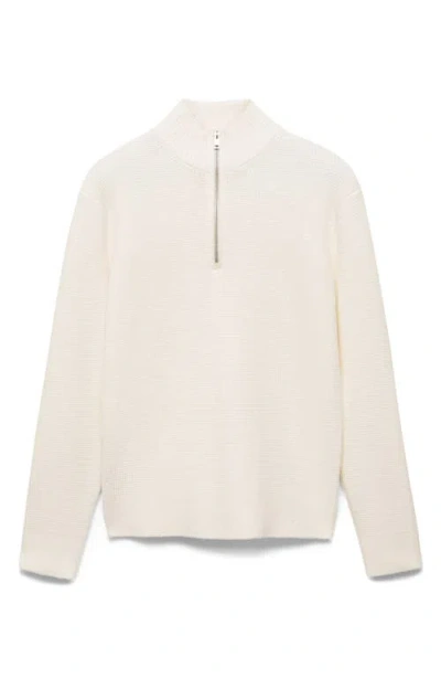 Mango Mock Neck Quarter Zip Sweater In Off White