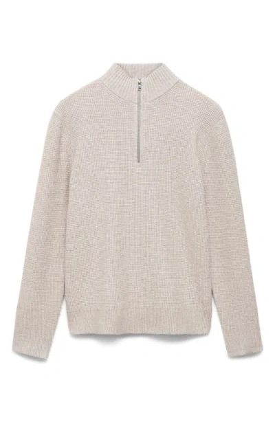 Mango Mock Neck Quarter Zip Sweater In Sand