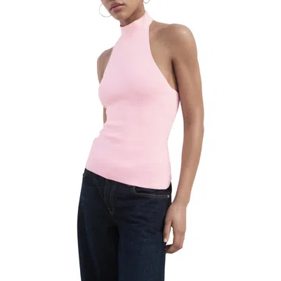 Mango Compact Knit High Neck Halter Top In Pink