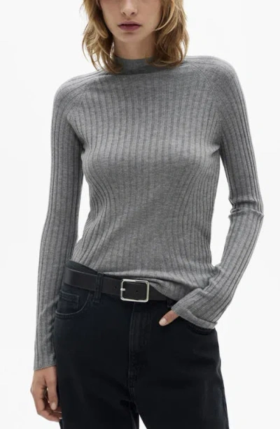 Mango Mock Neck Rib Sweater In Grey
