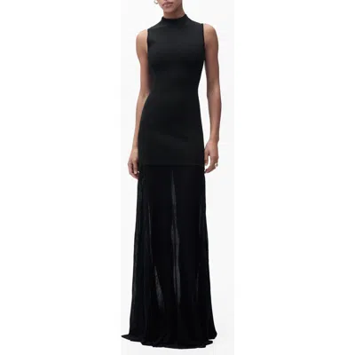 Mango Mock Neck Semi Sheer Knit Gown In Multi