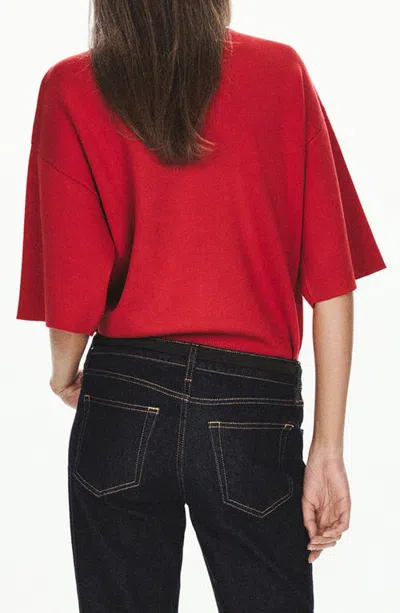 Mango Mock Neck Short Sleeve Sweater In Red