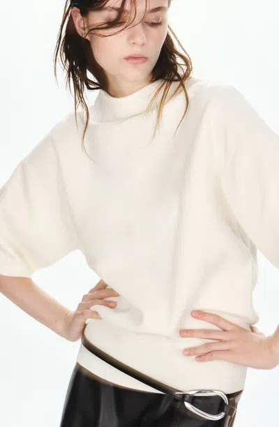 Mango Mock Neck Short Sleeve Sweater In Neutral