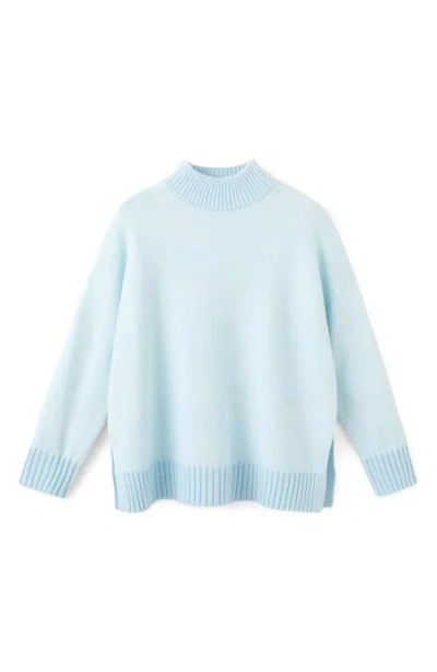 Mango Mock Neck Side Slit Sweater In Blue