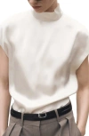 Mango Mock Neck Silk Satin Top In Ecru