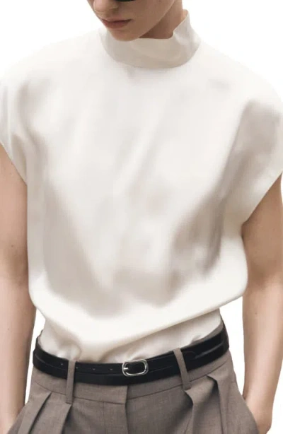 Mango Mock Neck Silk Satin Top In Ecru