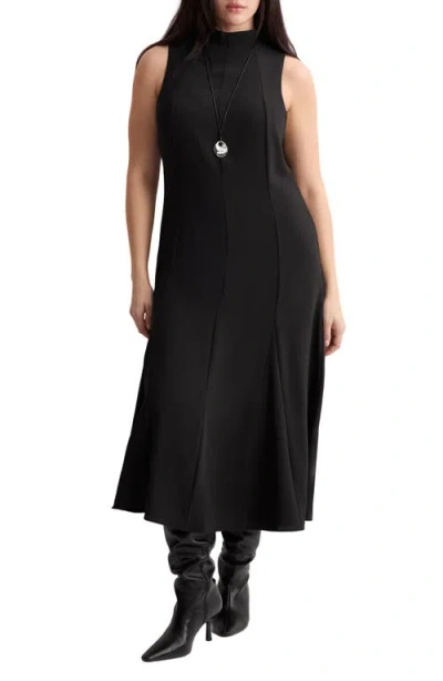 Mango Mock Neck Sleeveless Midi Dress In Black