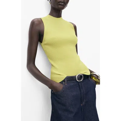 Mango Mock Neck Sleeveless Rib Sweater In Neutral