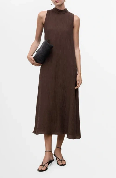 Mango Mock Neck Sleeveless Trapeze Dress In Brown