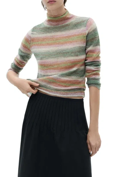 Mango Mock Neck Stripe Sweater In Pink