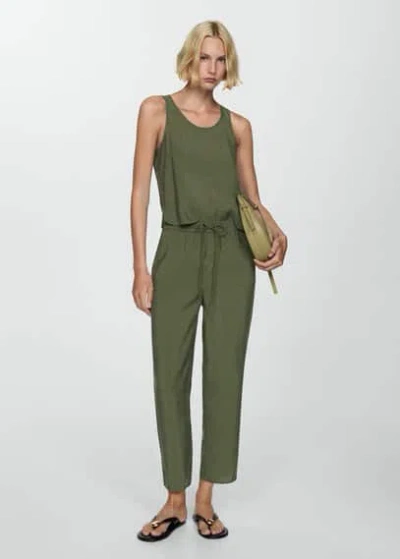 Mango Modal Straight Pants Forest Green