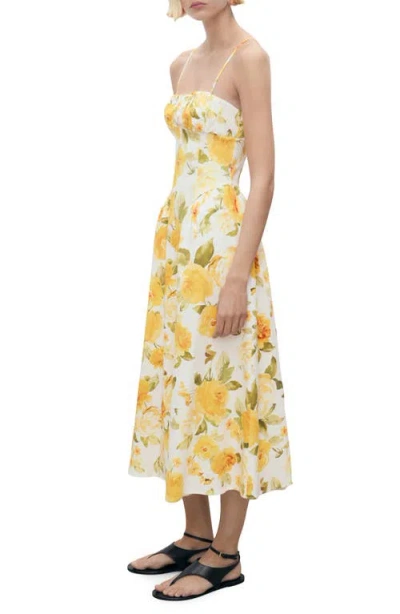 Mango Molly Rose Print Cotton Sundress In Yellow