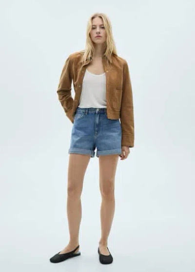 Mango Cuffed Mom Shorts In Blue