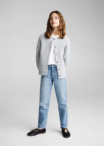 Mango Kids' Mom-fit Jeans With Shiny Detail Medium Blue
