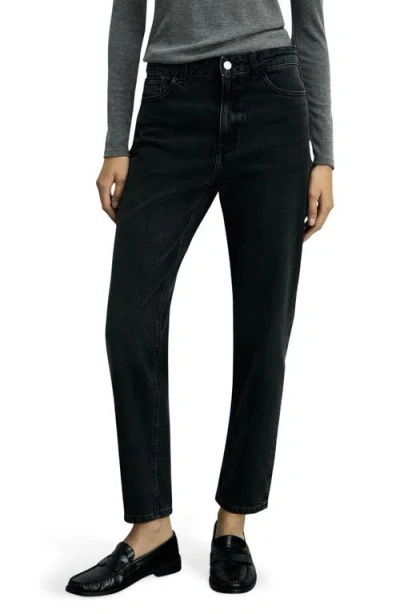 Mango Mom2000 High Waist Straight Leg Jeans In Black Denim