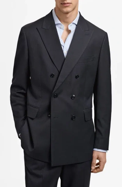 Mango Monaco Slim Fit Double Breasted Blazer In Black