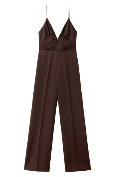 Mango Mono Deep V-neck Sleeveless Jumpsuit In Brown