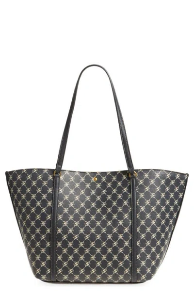 Mango Monogram Faux Leather Tote In Navy