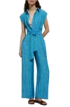 Mango Moraima Belted Stripe Jumpsuit In Medium Blue