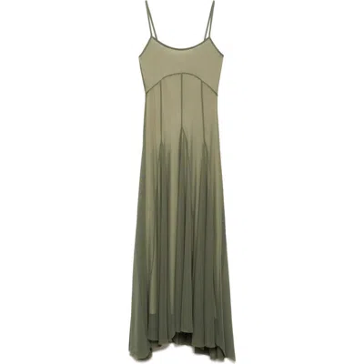 Mango Moss Seamed Mesh Maxi Dress In Pastel Green
