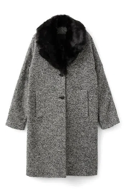 Mango Mottled Coat With Faux Fur Collar In Black