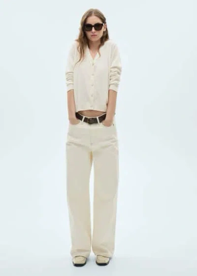 Mango Mulberry Silk Blend Ribbed Cardigan Ecru
