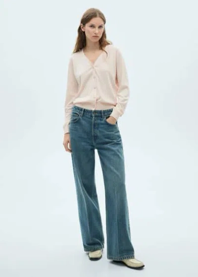 Mango Mulberry Silk Blend Ribbed Cardigan Pale Pink
