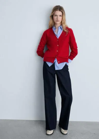 Mango Mulberry Silk Blend Ribbed Cardigan Red