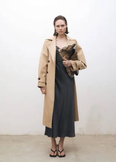 Mango Mulberry Silk Dress With Draped Neckline Charcoal