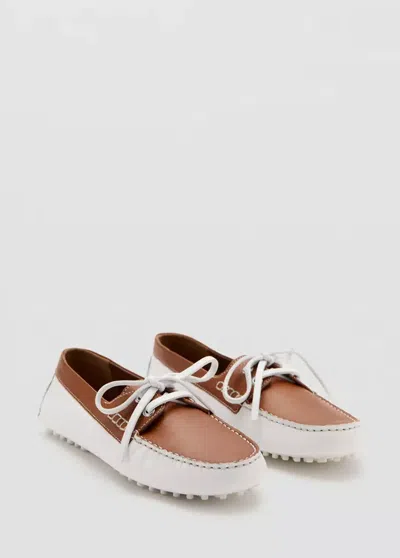 Mango Multicolour Leather Boat Shoes In White