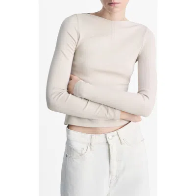Mango Murmi Long Sleeve Cotton Boat Neck T-shirt In Light/pastel Grey