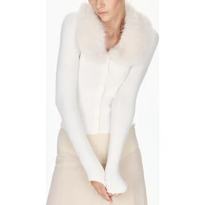 Mango Nanny Faux Fur Collar Cardigan In White