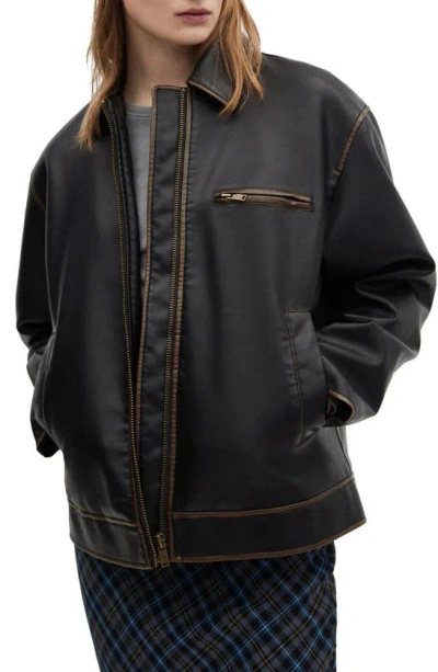 Mango Napoli Faux Leather Jacket In Brown