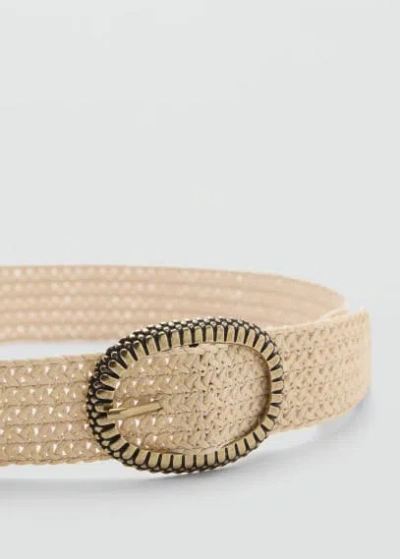 Mango Natural Fiber Belt With Buckle Ecru