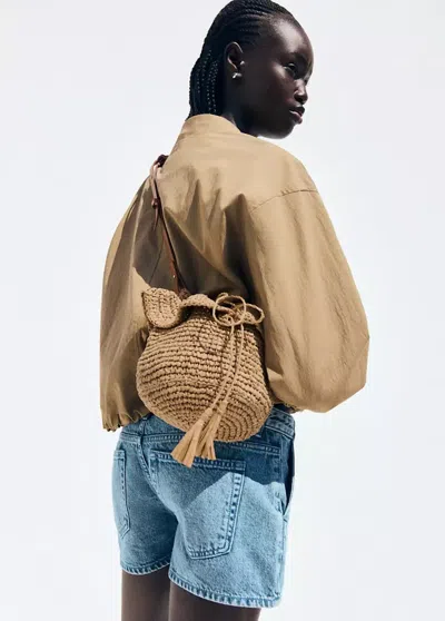Mango Natural Fiber Bucket Bag In Brown