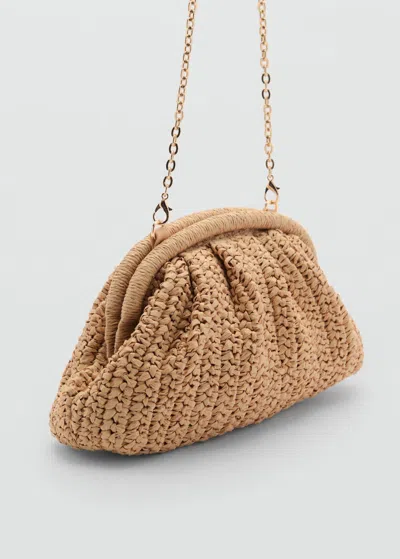 Mango Pochette En Fibre Naturelle Beige - Femme - Taille Unique -