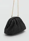 Mango Natural Fiber Clutch Bag With Removable Chain Strap In Noir