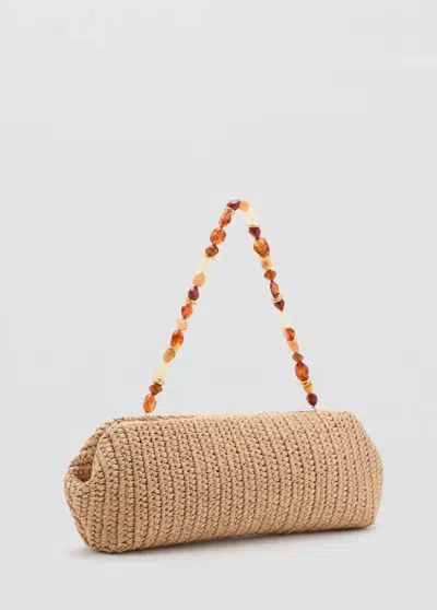 Mango Natural Fiber Handbag With Bead Detail In Beige