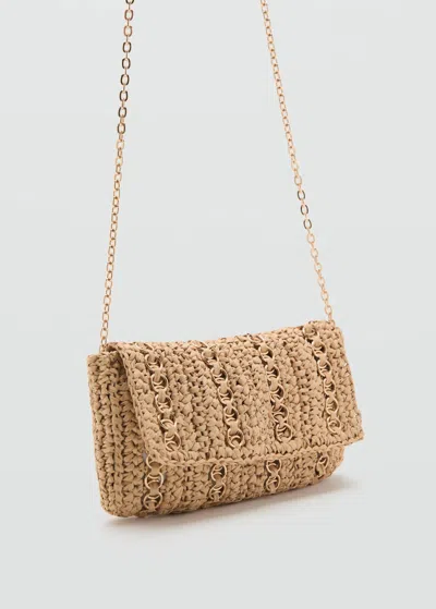 Mango Natural Fiber Handbag With Metal Rings Beige
