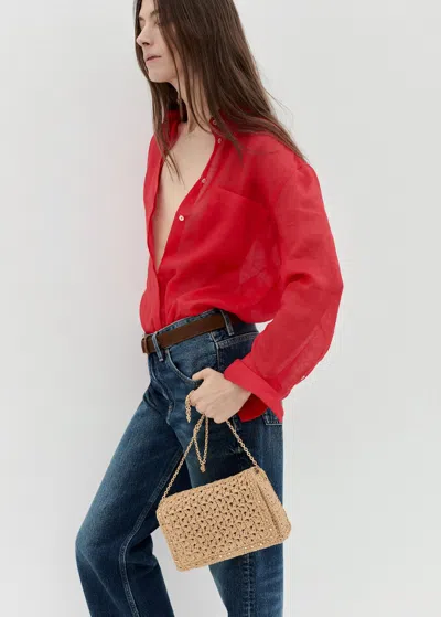 Mango Natural Fiber Shoulder Bag With Studs Beige