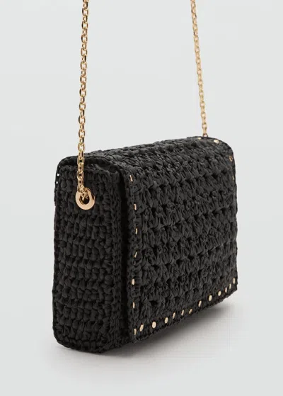 Mango Natural Fiber Shoulder Bag With Studs Black