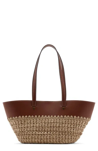 Mango Natural Fiber Tote Bag In Leather