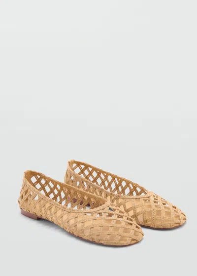 Mango Natural Fibre Ballerina Flats Medium Brown